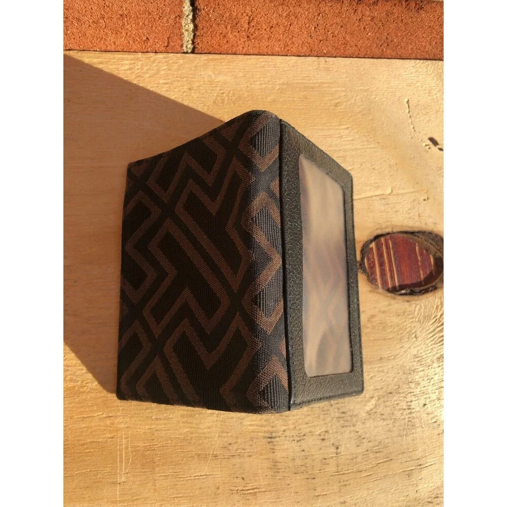 A. testoni men textile leather card wallet black and brown t logo